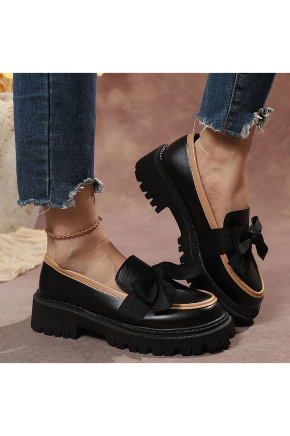 Women's Platform Loafers, Glossy Round Toe Mules with Thick Lug Sole, Easy On Cushioned Insole Shoes, Versatile Everyday Work Weekend Style Gift