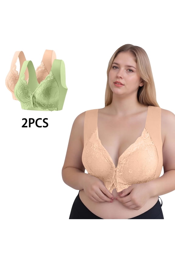 Women's Plus Size Floral Embroidered Patchwork Bra 2 Pack, Wireless Seamless Racerback, Breathable Thin Tank Top, Smooth Daily Underwire Free for Casual Gift