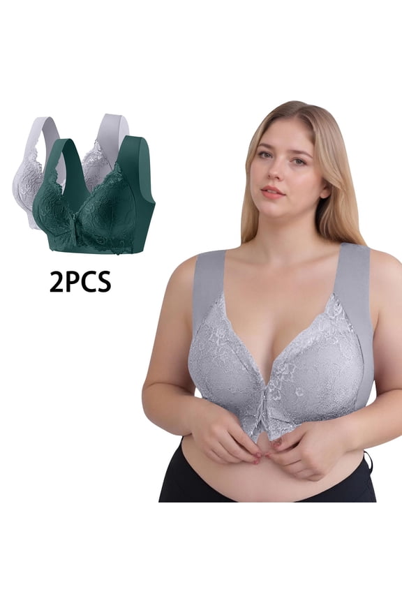 Women's Plus Size Floral Embroidered Patchwork Bra 2 Pack, Wireless Seamless Racerback, Breathable Thin Tank Top, Smooth Daily Underwire Free for Casual Gift