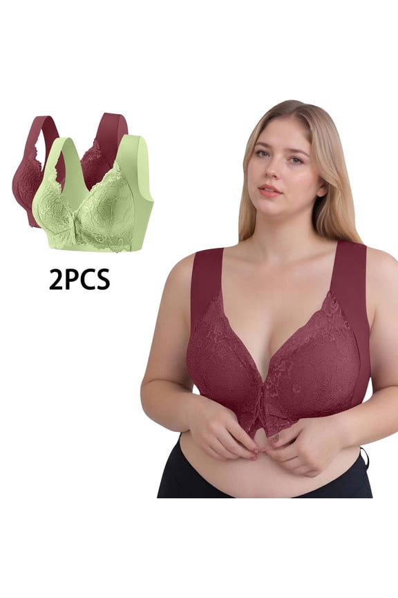 Women's Plus Size Floral Embroidered Patchwork Bra 2 Pack, Wireless Seamless Racerback, Breathable Thin Tank Top, Smooth Daily Underwire Free for Casual Gift