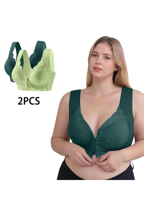 Women's Plus Size Floral Embroidered Patchwork Bra 2 Pack, Wireless Seamless Racerback, Breathable Thin Tank Top, Smooth Daily Underwire Free for Casual Gift
