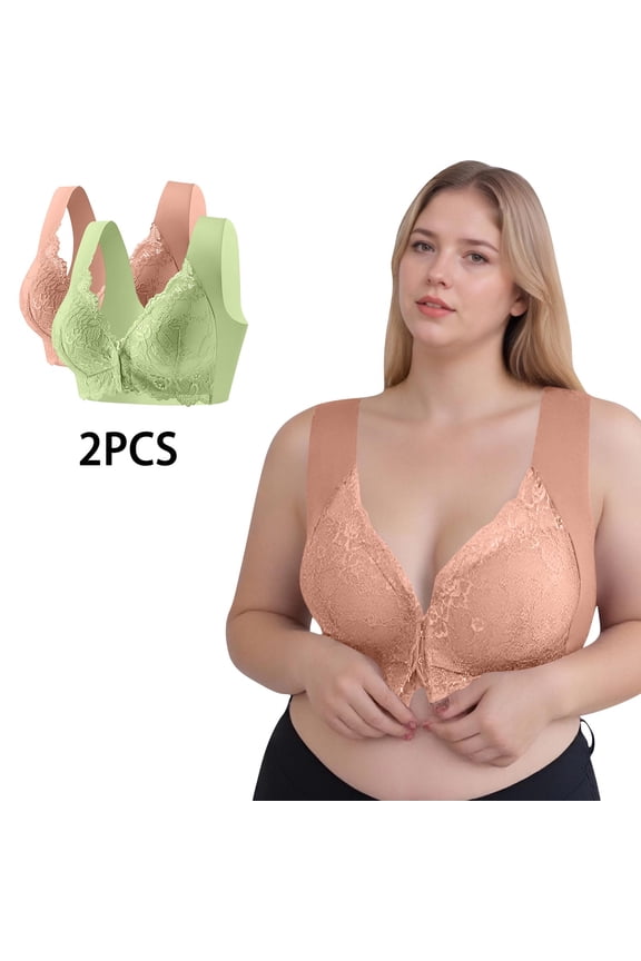 Women's Plus Size Floral Embroidered Patchwork Bra 2 Pack, Wireless Seamless Racerback, Breathable Thin Tank Top, Smooth Daily Underwire Free for Casual Gift