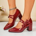 thumbnail image 1 of Xucatan Women's Plus Size Heeled Sandals, Glossy Patent Pointed Toe with Oversized Bow Accent, Sturdy Block Heel Dressy Footwear Gift, 1 of 9