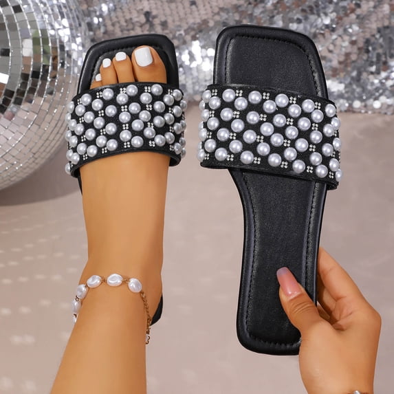 Xucatan Women's Plus Size Sandals, Flat Slide with Metal Chain Detail, Two-Tone Casual Footwear for Spring and Summer Gift
