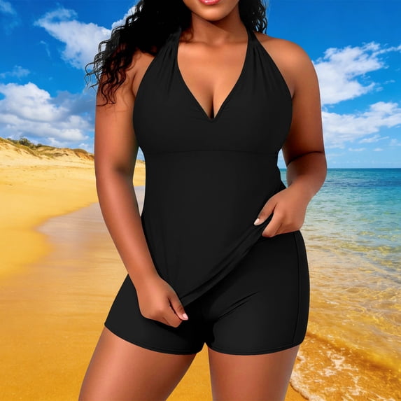 Xucatan Women's Plus Size Strappy Back Tankini Set with Built In Bralette and Adjustable Top, Solid Color Two Piece Swimsuit with High Waisted Bottom for Beach Pool Vacation Gift