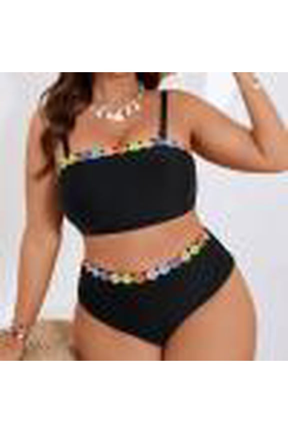 Women's Plus Size Two Piece Swimsuit Set with Removable Straps and Pads, Modest High Waisted Bikini with Floral Print for Beach Pool Vacation Gift