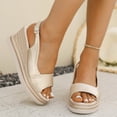 thumbnail image 1 of Xucatan Women's Plus Size Wedge Sandals, Woven Texture Heel with Adjustable Buckle Ankle Strap, Padded Insole for All Day Wear Gift, 1 of 9