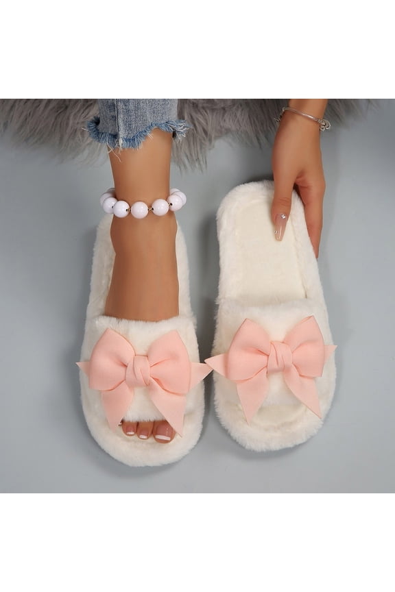 Women's Plush Slide Slippers, House Shoes with Crossband Design, Soft Indoor & Outdoor Comfort Slippers Bride Slippers for Wedding Day