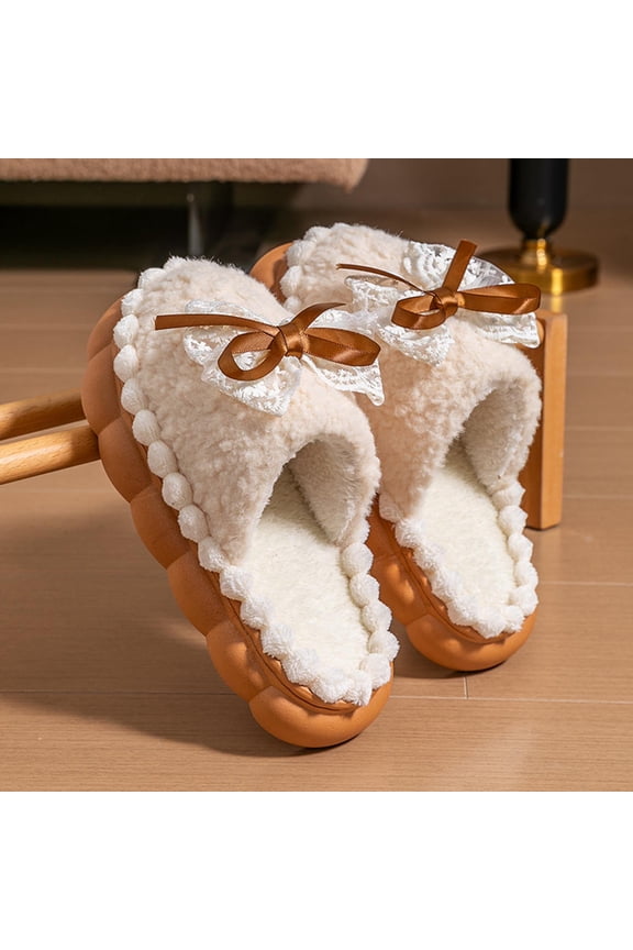Women's Plush Winter Slippers with Cute Decorations Cozy Fleece-Lined Indoor House Shoes, Non-Slip Comfortable Casual Flat Slides for Women Gift