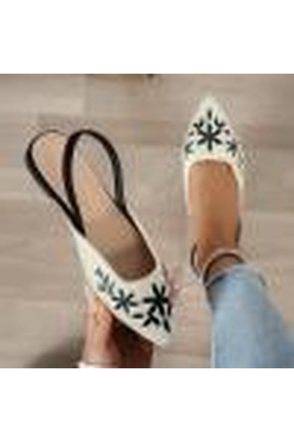 Women's Pointed Toe Flats, Embroidered Flower Slingback Ballet Shoes, Soft Fabric Everyday Footwear, Versatile Casual Office Style Gift