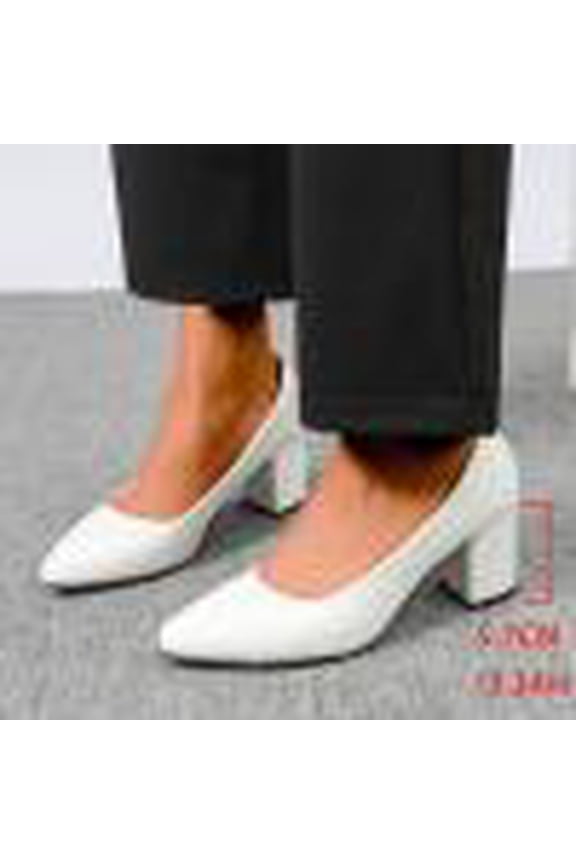 Women's Pointed Toe Heels, Block Heel Dress Shoes for Work, Slip On Office Pumps with Rubber Sole, Versatile Professional Casual Footwear Gift