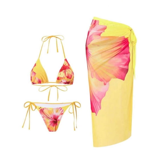 Xucatan Women's Printed Two Piece Swimsuit Set with Crop Top and High Waisted Skirt, Trendy Bikini with Removable Pads for Beach Pool Vacation Gift