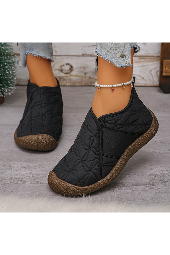 Women's Puffy Low Booties, Slip On Winter Snow Boots with Fleece Lining & Memory Foam, Lightweight Warm Indoor Outdoor Shoes Gift