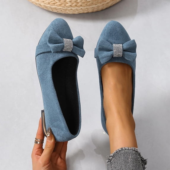 Xucatan Women's Rhinestone Bow Flats, Knit Stretch Slip On Loafers, Cushioned Comfortable Casual Shoes for Office Daily Spring Gift