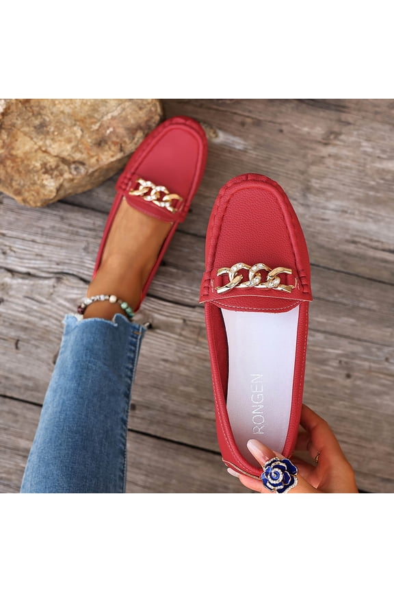 Women's Rhinestone Chain Loafers, Metal Bit Slip On Flats, Sparkly Comfortable Casual Shoes for Office Daily Spring Gift