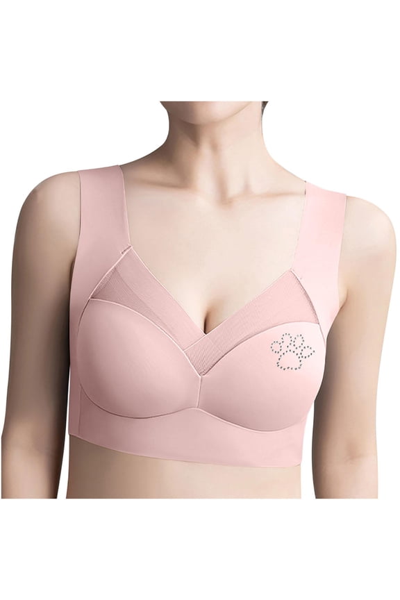 Women's Rhinestone Floral Embroidered Wireless Bralette, Thin Side Support Gather, Soft Stretch Nylon, Smooth Racerback Full Coverage for Daily Casual Gift
