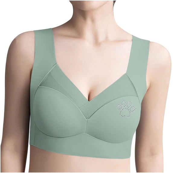 Xucatan Women's Rhinestone Floral Embroidered Wireless Bralette, Thin Side Support Gather, Soft Stretch Nylon, Smooth Racerback Full Coverage for Daily Casual Gift