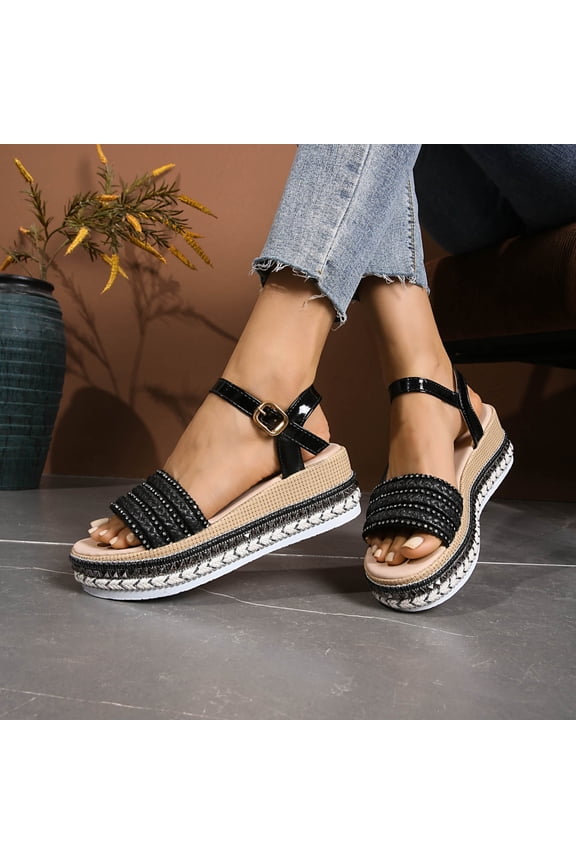 Women's Rhinestone Platform Sandals, Adjustable Buckle Strap High Heels, Plus Size Glamorous Evening Footwear Gift