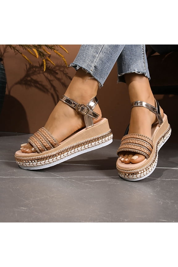 Women's Rhinestone Platform Sandals, Adjustable Buckle Strap High Heels, Plus Size Glamorous Evening Footwear Gift