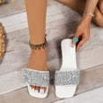 thumbnail image 1 of Xucatan Women's Rhinestone Square Toe Slides, Glitter Wide Strap Flat Sandals with Cushioned Insole, Open Toe Sparkly Casual Slippers, Versatile Indoor Outdoor Beach Footwear Gift, 1 of 8