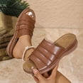 thumbnail image 1 of Xucatan Women's Ruched Strap Wedge Sandals, Cushioned Footbed Open Toe Slippers with Contoured Insole, Round Toe Casual Summer Shoes, Versatile Solid Color Design for Beach Outdoor Gift, 1 of 9