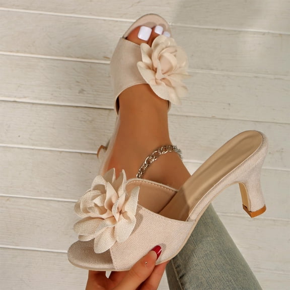 Xucatan Women's Satin 3D Flower Pointed Toe Kitten Heel Sandals Mules Fashion Fish Mouth Slip On Non-Slip Dress Stiletto Sandals for Prom Party Wedding Satin Pumps Gift
