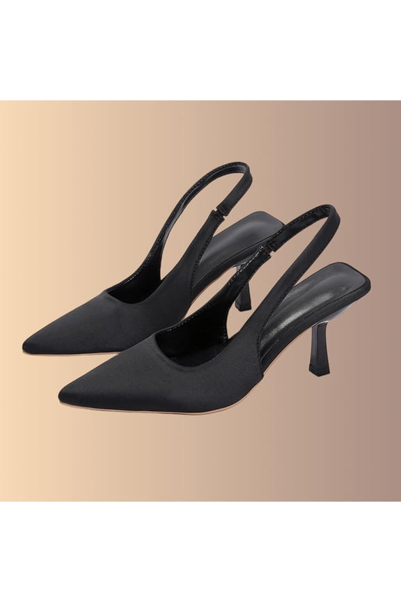 Women's Satin Slingback Pumps, Pointed Toe Block Heel Dress Shoes, Adjustable Buckle Comfortable Heels for Wedding Party Office Gift