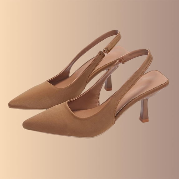 Xucatan Women's Satin Slingback Pumps, Pointed Toe Block Heel Dress Shoes, Adjustable Buckle Comfortable Heels for Wedding Party Office Gift