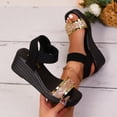 thumbnail image 1 of Xucatan Women's Sequin Wedge Sandals, Rhinestone Embellished Open Toe Platform Slippers with Elastic Ankle Strap, Square Toe Chunky Thick Sole Casual Summer Shoes Gift, 1 of 9