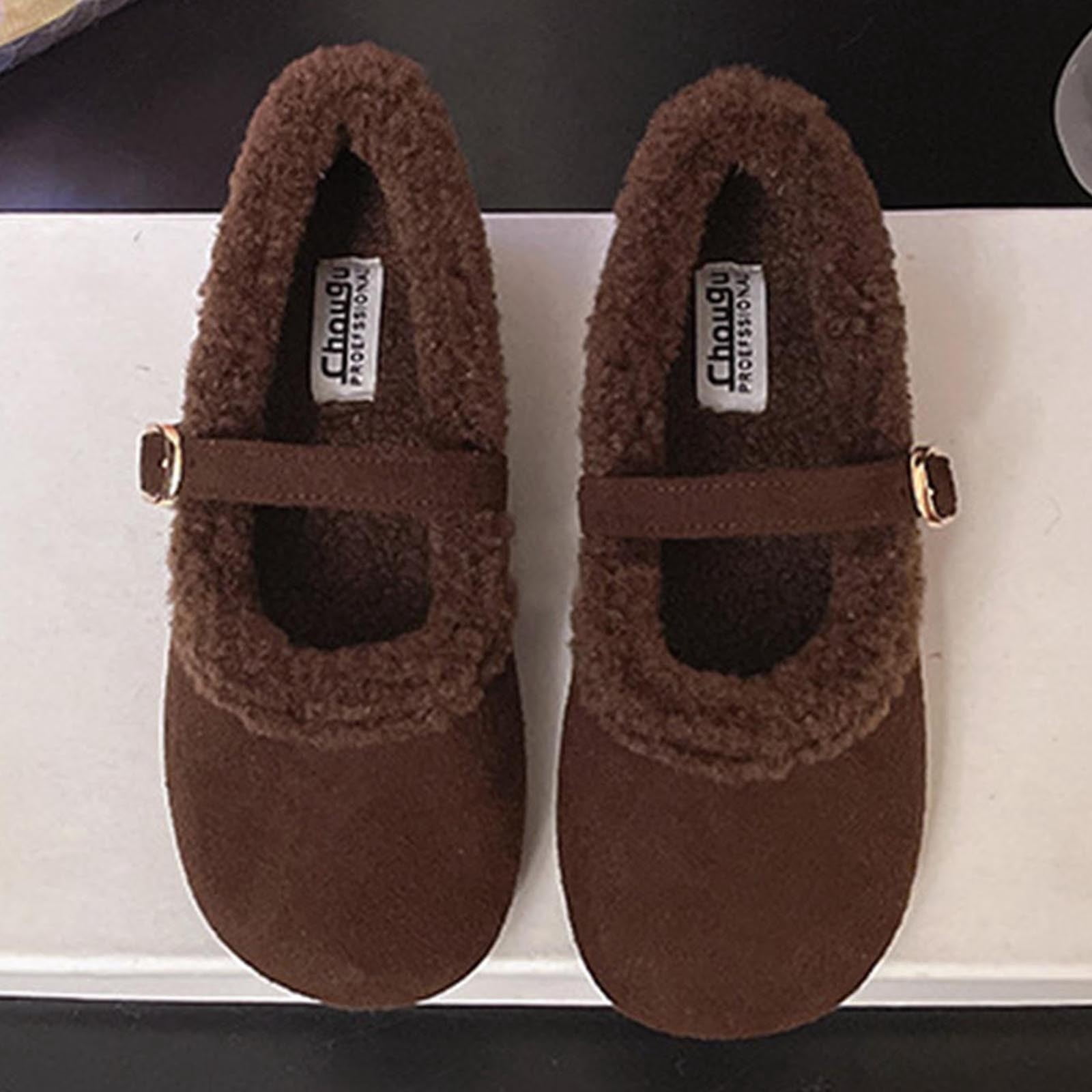 Xucatan Women's Shearling Ballet Flats with Strap Warm Rabbit ...