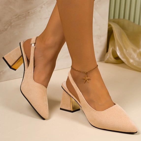 Xucatan Women's Slingback Block Heels, Pointed Toe Dressy Sandals with Ankle Strap, Chunky Heel Casual Evening Shoes, Versatile Spring Summer Footwear for Women Gift