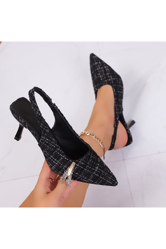 Women's Slingback Heels with Bow Pointed Toe Pumps with Elasticated Strap High Heels for Evening Dress Shoes Closed Pointed Toe Party Wedding Dress Shoes Gift