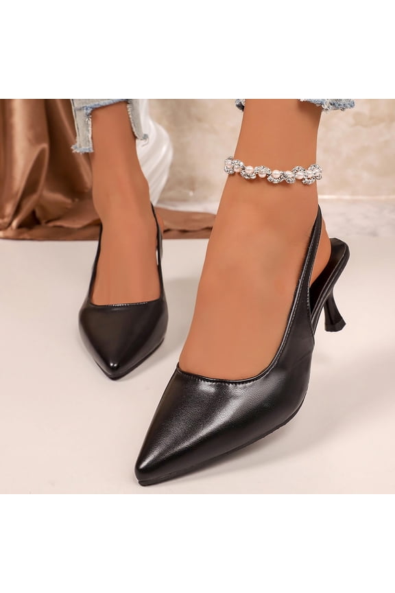 Women's Slingback Kitten Heels, Pointed Toe Low Heel Pumps with Open Back Strap, Matte Leather Dressy Office Shoes, Versatile Solid Color Design for Spring Summer Daily Gift