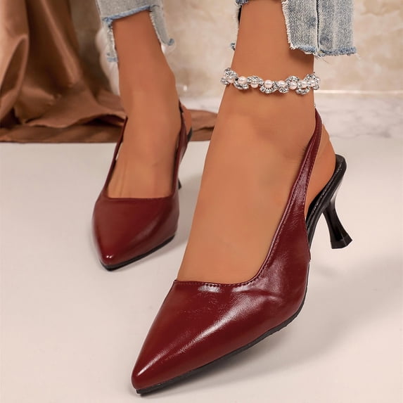 Xucatan Women's Slingback Kitten Heels, Pointed Toe Low Heel Pumps with Open Back Strap, Matte Leather Dressy Office Shoes, Versatile Solid Color Design for Spring Summer Daily Gift