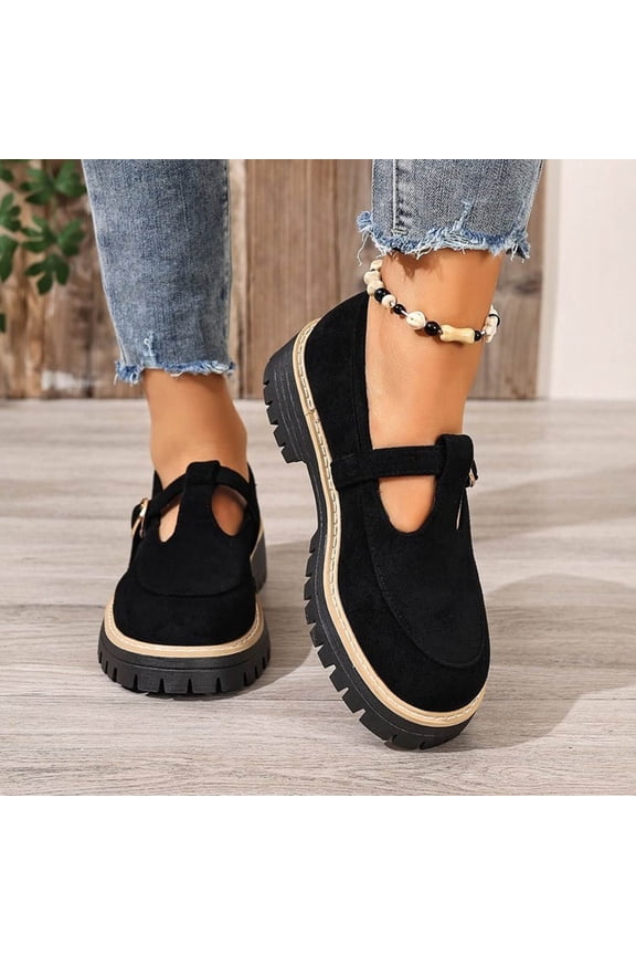 Women's Slip On Mary Jane Flats with Adjustable Buckle, Round Toe Low Heel Loafers, Soft Faux Leather Comfort Shoes for Daily Walking and Versatile Casual Wear Gift