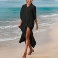 thumbnail image 1 of Xucatan Women's Solid Color Button Down Sun Protection Cover Up with Lapel Collar and Long Sleeves, Modest Bikini Cardigan Dress for Beach Pool Vacation Gift, 1 of 9