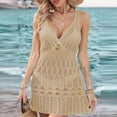 thumbnail image 1 of Xucatan Women's Solid Color Deep V Neck Floral Applique Splicing Tank Dress, Casual Summer Beach Dress Sleeveless Swing Skirt Long Torso Fit Plus Size Vacation Gift, 1 of 5