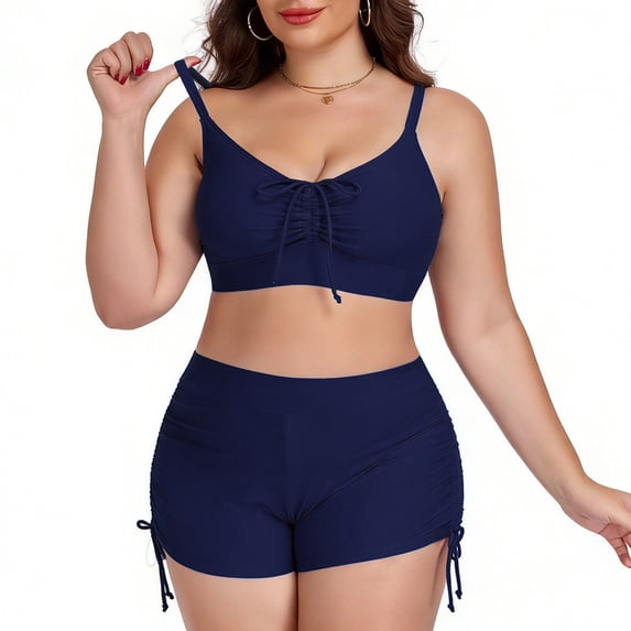 Xucatan Women's Solid Color Two Piece Swimsuit Surf Suit with Removable Pads Push Up Tops, High Waisted Bottoms Tummy Control Modest Swimwear Plus Size Summer Beach Vacation Gift