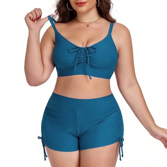 Xucatan Women's Solid Color Two Piece Swimsuit Surf Suit with Removable Pads Push Up Tops, High Waisted Bottoms Tummy Control Modest Swimwear Plus Size Summer Beach Vacation Gift