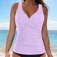 thumbnail image 1 of Xucatan Women's Solid V Neck Bikini Top with Push Up Padding and Ruched Full Body, Sleeveless Swimwear Blouse with Crisscross Back for Beach Pool Vacation Gift, 1 of 5