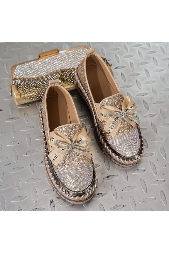 Women's Sparkling Ankle Boots, Low Heel Winter Short Boots with Bow Decor & Rhinestones, Fashion Casual Slip On Booties for Women Gift