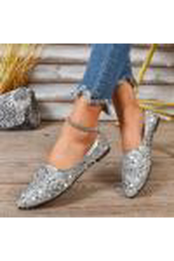 Women's Sparkly Evening Flats, Sequin Embellished Pointed Toe Slip On, Formal Glitter Ballet Flat Shoes, Elegant Party Wedding Dressy Footwear for Women Gift