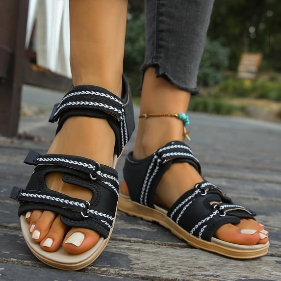 Xucatan Women's Sporty Adjustable Strap Sandals, Breathable Open Toe Flat Slides with Hook and Loop Closure, Three Strap Casual Beach Shoes, Versatile Summer Outdoor Footwear Gift