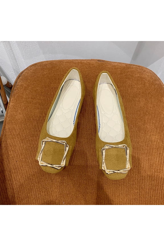 Women's Spring Candy Colored Flat Shoes with Metal Buckle, Soft Quilted Insole Round Toe Comfort Flats, Breathable Casual Walking Shoes for Daily Work and Versatile Wear Gift