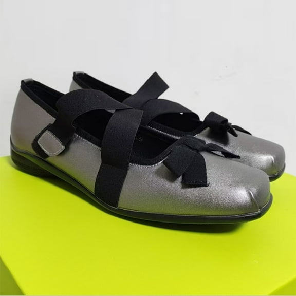 Xucatan Women's Square Toe Ballet Flats with Cross Ankle Strap, Genuine Leather Slip-On Loafers for Women, Comfortable Casual Dressy Flat Shoes for Work & Daily Use Gift