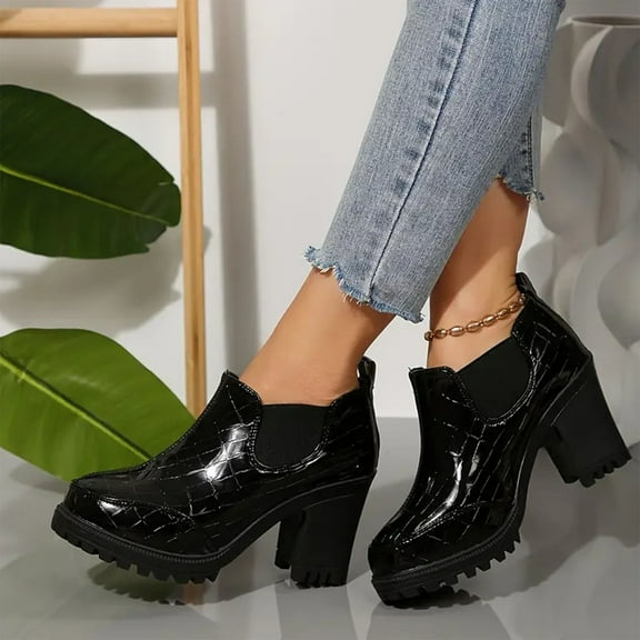 Xucatan Women's Square Toe Lace-Up Zipper Leather Shoes, Chunky Heel Ankle Booties for Women, Dressy Casual Fall Winter Boots for Office & Daily Wear Gift