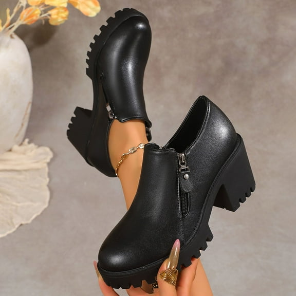 Xucatan Women's Square Toe Lace-Up Zipper Leather Shoes, Chunky Heel Ankle Booties for Women, Dressy Casual Fall Winter Boots for Office & Daily Wear Gift