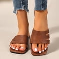 thumbnail image 1 of Xucatan Women's Square Toe Slide Sandals, Faux Leather Flat Slippers with Thin Sole, Open Toe Casual Summer Shoes, Versatile Everyday Beach Footwear Gift, 1 of 9