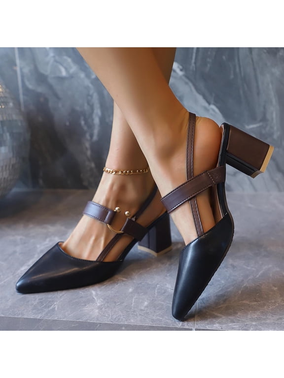 Women's Square Toe T Strap Flats, Chunky Low Heel Closed Toe Shoes with Adjustable Metal Buckle, Faux Leather Casual Pumps, Versatile Plus Size Design for Spring Summer Daily Gift