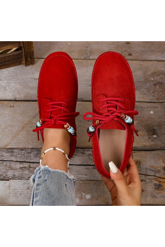 Women's Suede Flat Moccasin Mules with Beaded Casual Comfortable Round Toe Soft Sole Slip On Clogs for Daily Work Anti-Slip Walking Slides Comfortable Casual Wear Gift